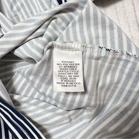 SALE!! P!phany Blue And White Striped Round Neck Elbow Sleeve Tee NWT XS - Picture 7 of 7